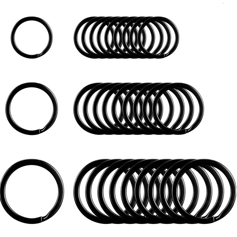 Outus Round Flat Key Rings Chain Small Metal Split Ring for Home Car Keys Organization, 30 Pieces(Black,3/4 Inch, 1 Inch and 1.25 Inch)  - Image 1