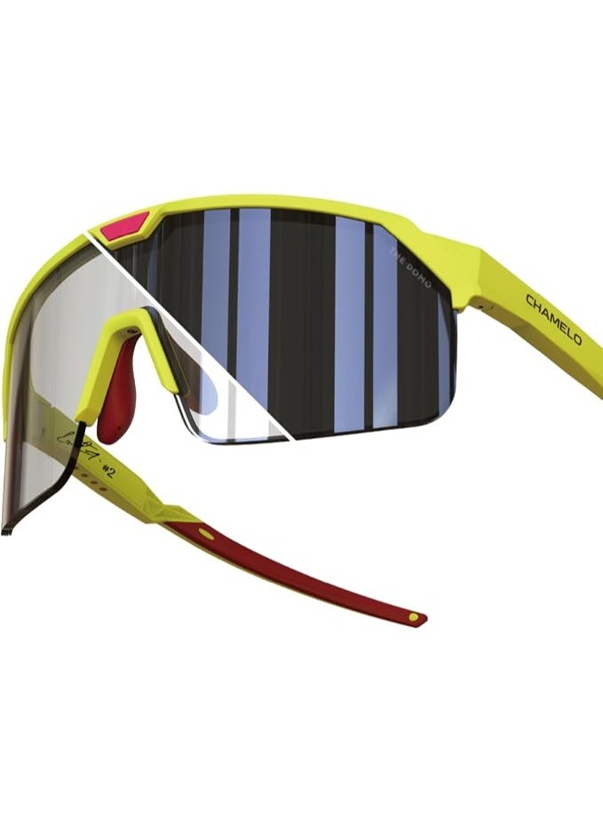 CHAMELO Domo Shield Smart Sports Sunglasses – Geraldo Perdomo Signature Edition – Adjustable Tint Baseball Eyewear with Sweatproof Frame, Tint Slider & 100% UV Protection – Neon Frame, Smoke Lenses - Image 1