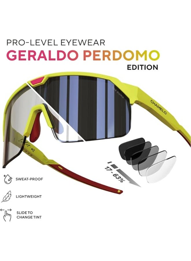 CHAMELO Domo Shield Smart Sports Sunglasses – Geraldo Perdomo Signature Edition – Adjustable Tint Baseball Eyewear with Sweatproof Frame, Tint Slider & 100% UV Protection – Neon Frame, Smoke Lenses - Image 2