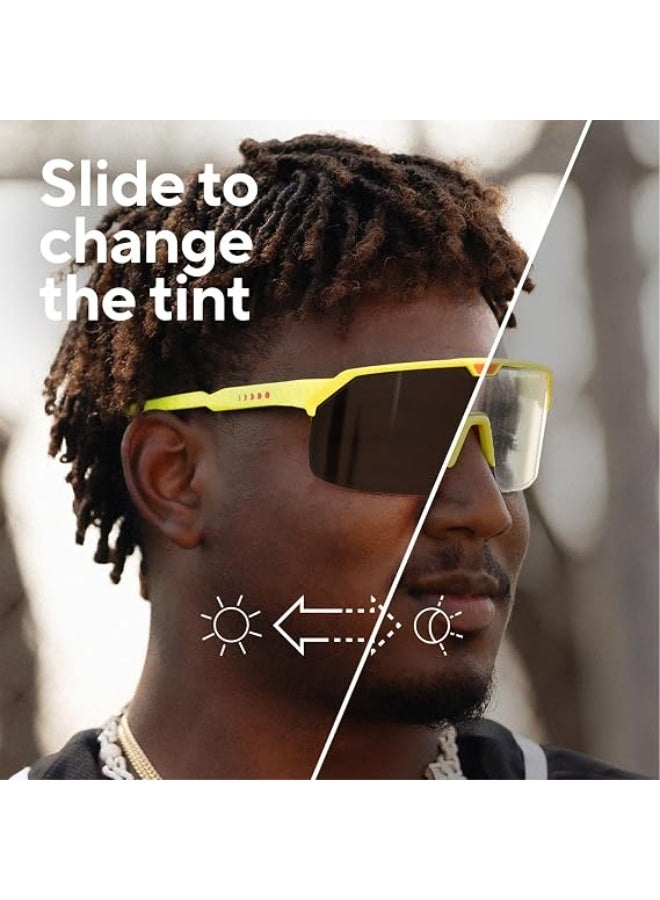 CHAMELO Domo Shield Smart Sports Sunglasses – Geraldo Perdomo Signature Edition – Adjustable Tint Baseball Eyewear with Sweatproof Frame, Tint Slider & 100% UV Protection – Neon Frame, Smoke Lenses - Image 5