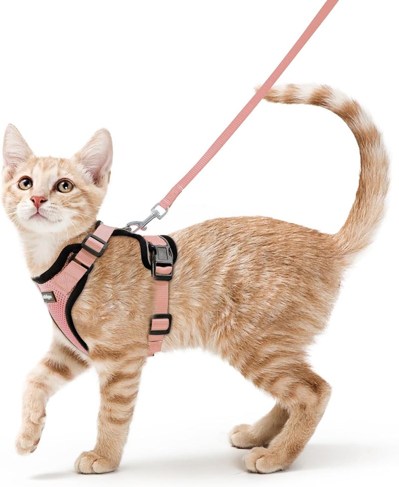 rabbitgoo Cat Harness and Leash for Walking, Escape Proof Soft Adjustable Vest Harnesses for Cats, Easy Control Breathable Reflective Strips Jacket, Light Salmon Pink, S - Image 1