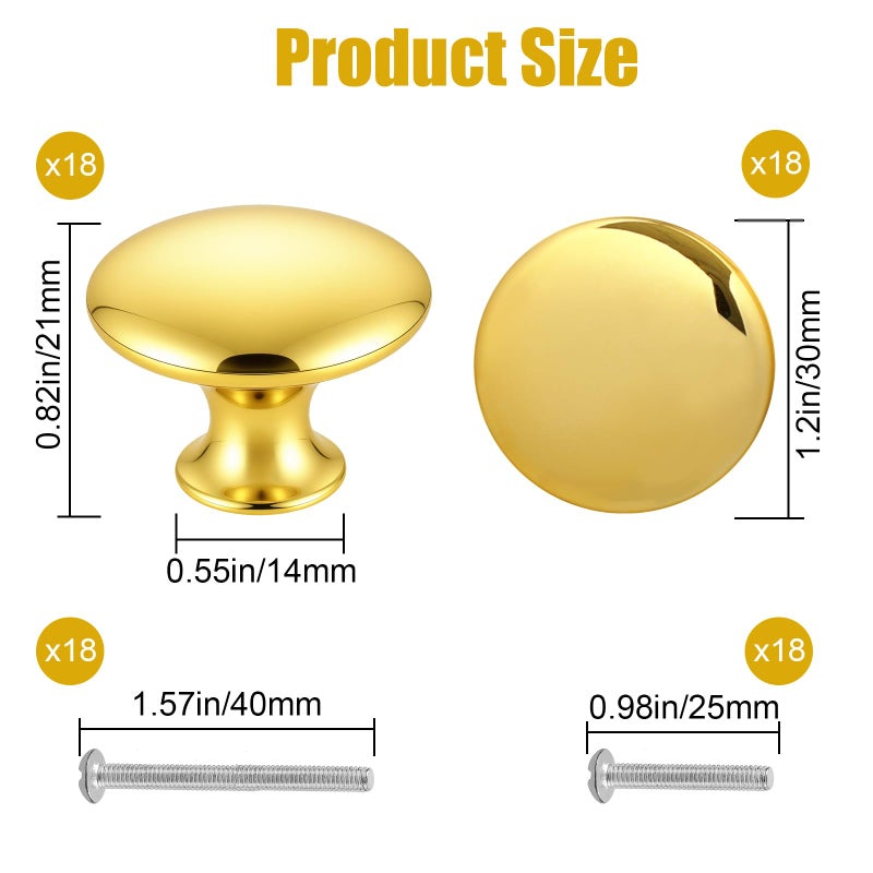 Romeda 18 Piece Drawer Knobs, Gold Cabinet Knobs with Screw, 30mm Drawer Pulls for Dresser, Kitchen, and Cabinet Drawers - Image 3