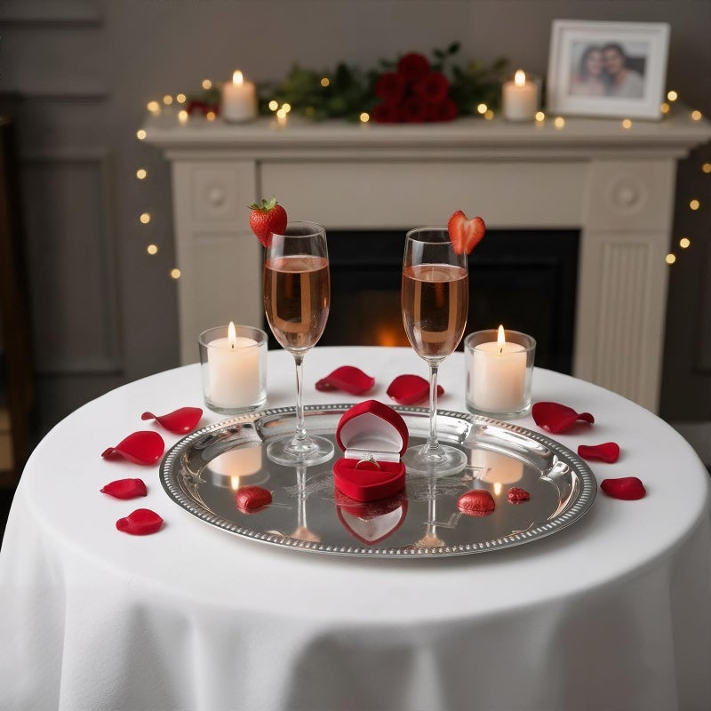 ZENOVLUX 4-Pack 15.7" x 11.8" Large Silver Serving Trays for Party Set - Oval Floral Engraved Serving Platters, Wedding Birthday Mirror Tray for Valentine's Day, Food, Appetizer, Charcuterie, Cookies, Desserts - Image 2
