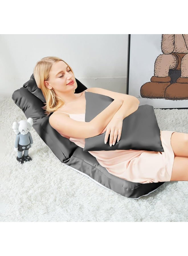 WALALLA 2 Pack Adjustable Fireside Chair, Foldable Lazy Floor Sofa, Armless Accent Bean Bag Couch, Lounger Memory Foam Chair, Corner Chair, Tatami Sofa with Throw Pillow, 5-Position Adjustable Backrest - Image 5