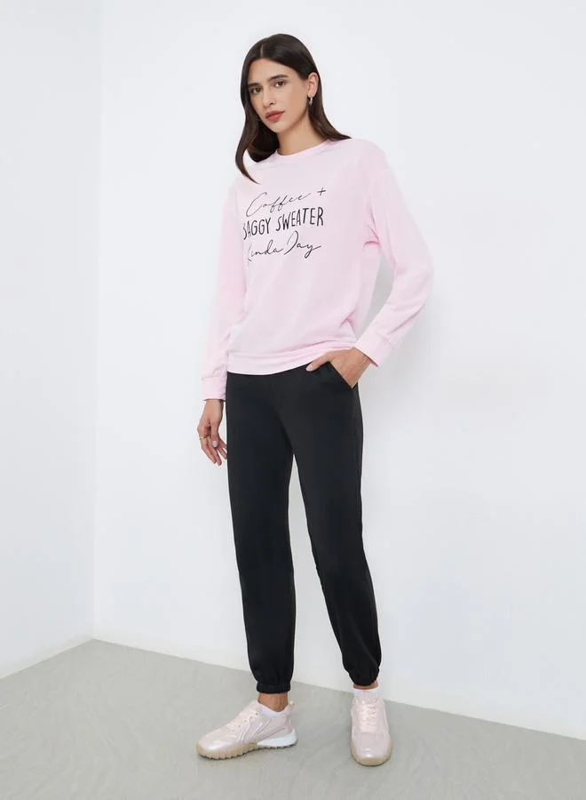 Take Two Take Two Pink Regular Fit Slogan Print Sweatshirt