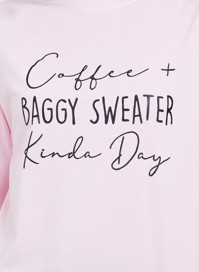 تايك تو سويت شيرت بطبعة عبارة بقصة عادية - Image 3