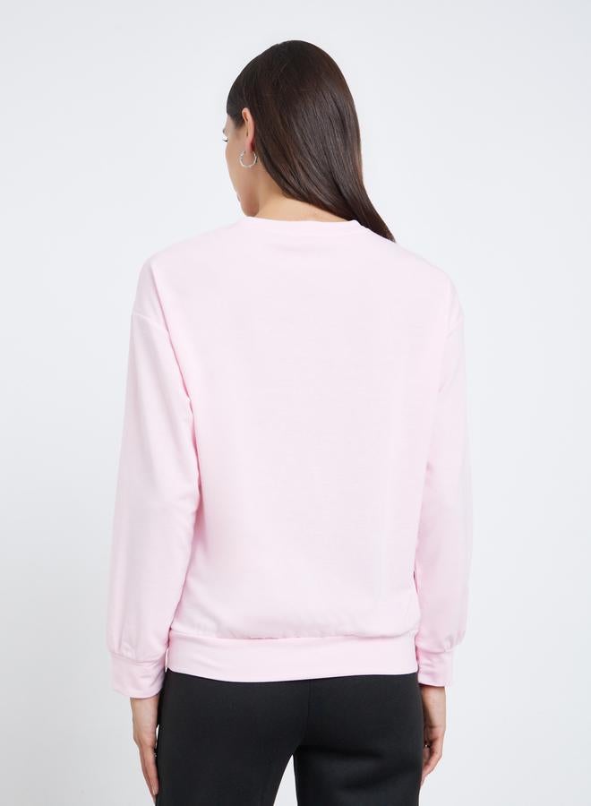 تايك تو سويت شيرت بطبعة عبارة بقصة عادية - Image 4