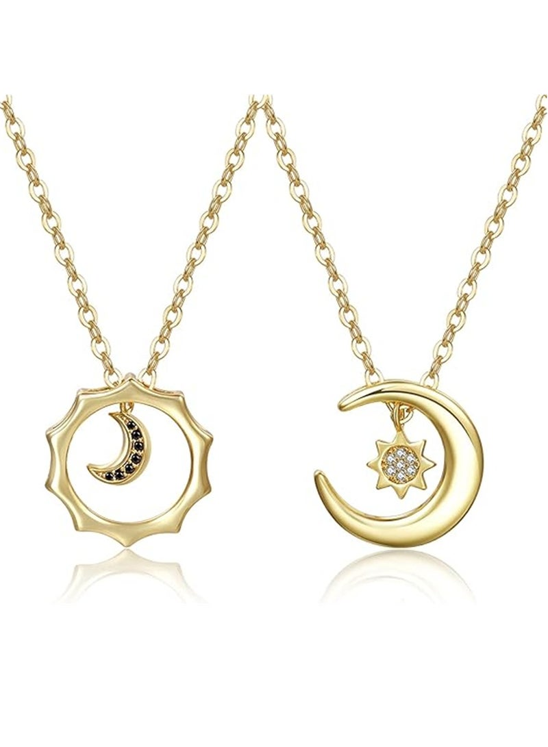 Excefore BFF Necklace for 2 Sun and Moon Matching Necklace for Couples Necklace Best Friends Necklace Friendship Necklace Couples Matching Necklaces Jewelry Gifts - Image 1
