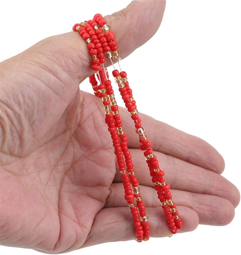 cheekyglo 2 Pieces Beads Belly Chain Beach Elastic Waist Chains Bikini Jewelry Chains Body Accessories for Women,Red - Image 3