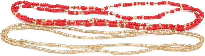 cheekyglo 2 Pieces Beads Belly Chain Beach Elastic Waist Chains Bikini Jewelry Chains Body Accessories for Women,Red - Image 1