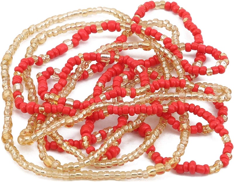cheekyglo 2 Pieces Beads Belly Chain Beach Elastic Waist Chains Bikini Jewelry Chains Body Accessories for Women,Red - Image 2