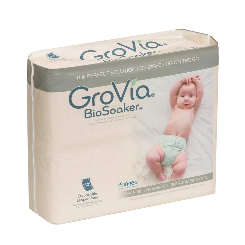 GroVia Disposable Pad for Cloth Diapers  GroVia BioSoaker  for Natural Parenting  Secure One Size Eco Friendly Adhesive Inserts  50 Count - Image 1