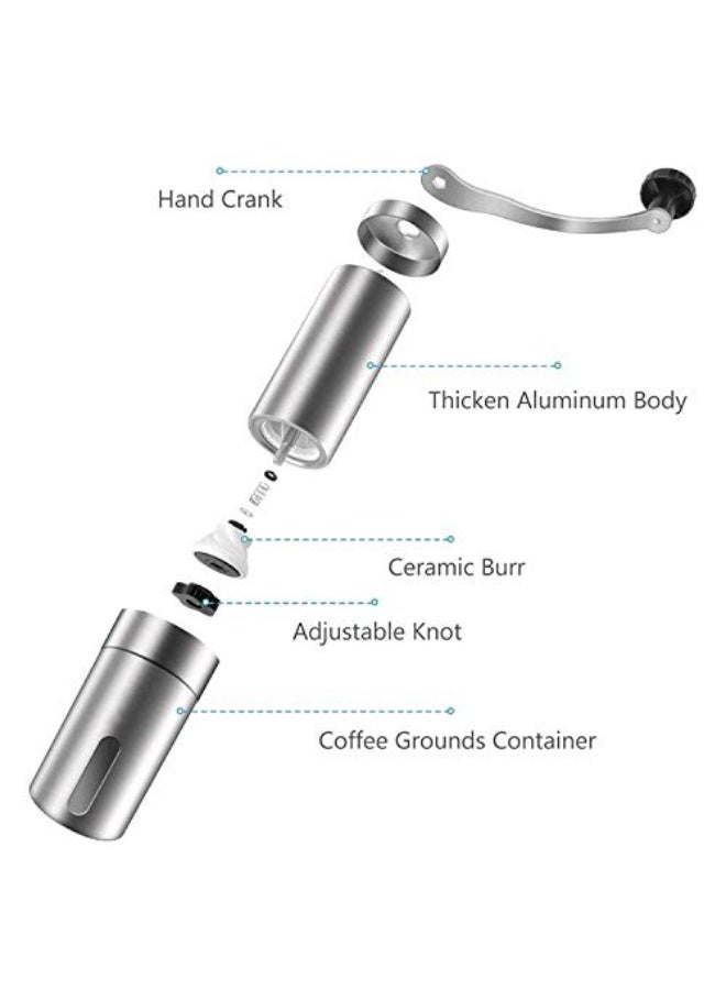 eWINNER Manual Coffee Grinder Conical Burr Mill Brushed Stainless Steel, Silver  - Image 3