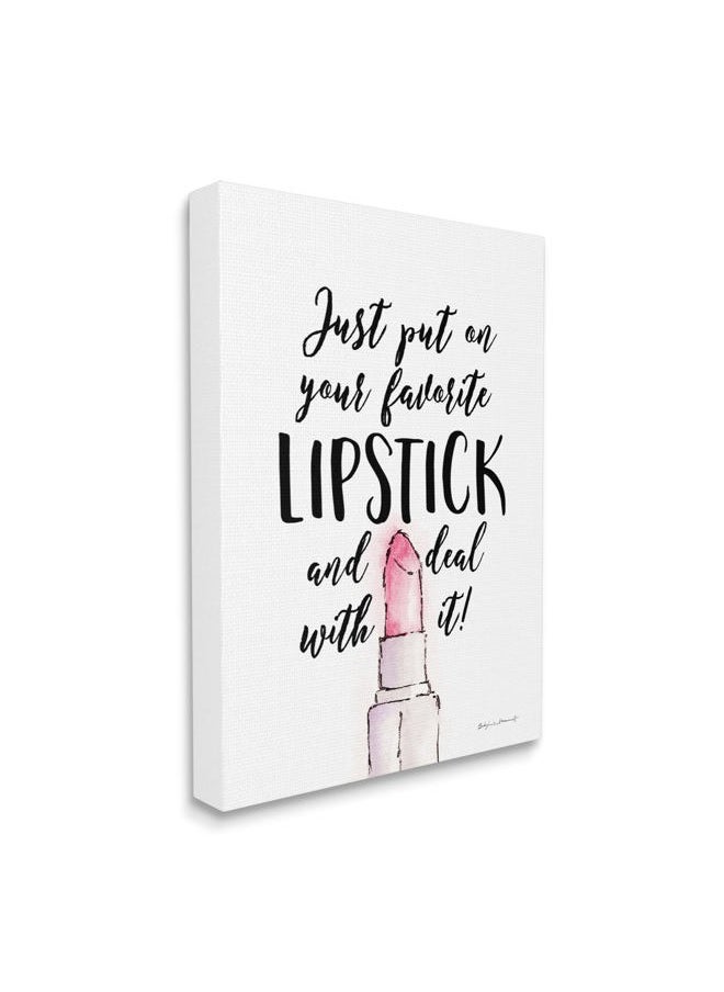 Stupell Industries - Favorite Lipstick Deal with It Phrase Cosmetic Fashion, Designed by Stephanie Workman Marrott Canvas Wall Art, 24 x 30, Off- White - Image 1