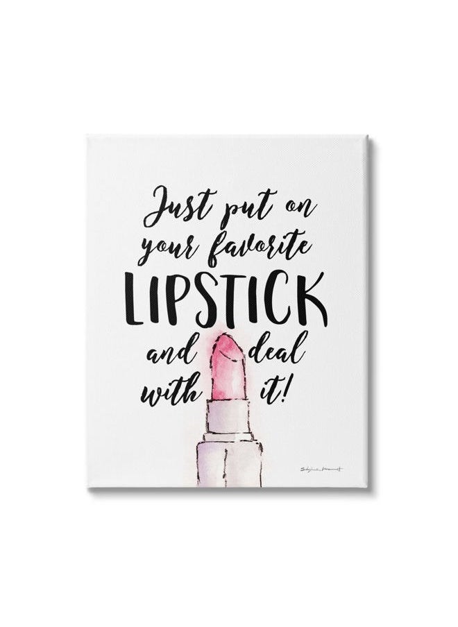 Stupell Industries - Favorite Lipstick Deal with It Phrase Cosmetic Fashion, Designed by Stephanie Workman Marrott Canvas Wall Art, 24 x 30, Off- White - Image 1