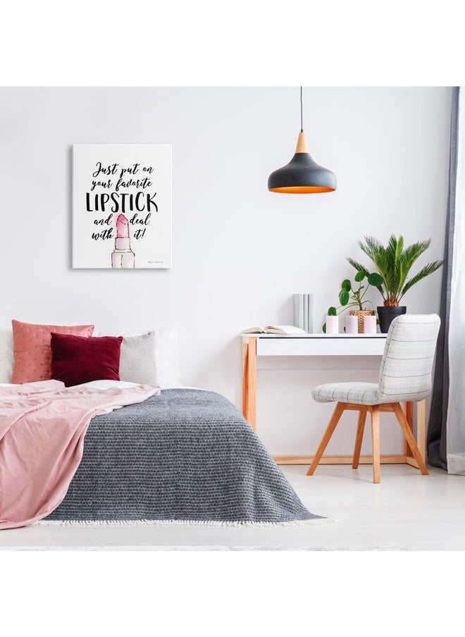Stupell Industries - Favorite Lipstick Deal with It Phrase Cosmetic Fashion, Designed by Stephanie Workman Marrott Canvas Wall Art, 24 x 30, Off- White - Image 1