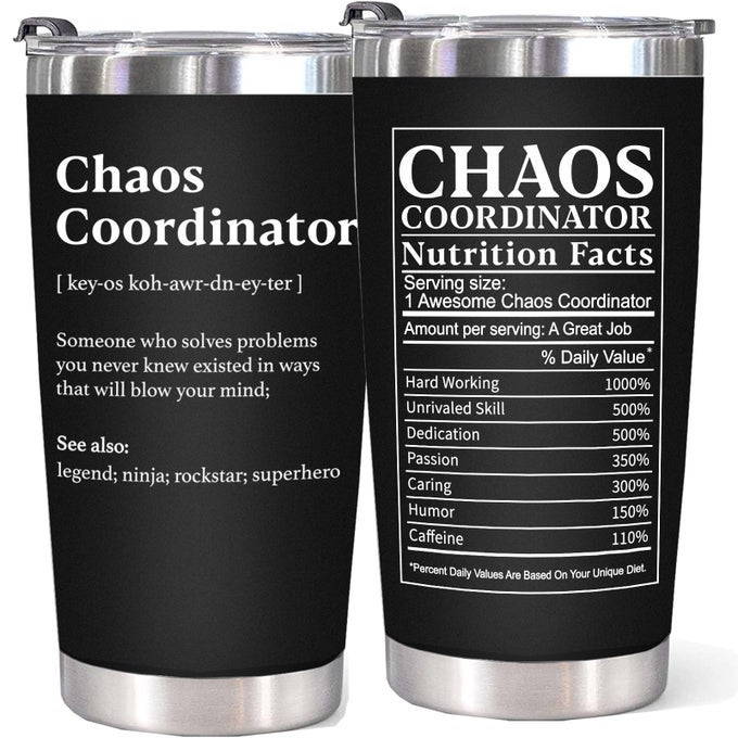 TANK YOU GIFTS FOR WOMEN 20OZ BLACK CHAOS COORDINATOR TUMBLER CUP TEACHER APPRECIATION BIRTHDAY RETIRMENT GIFT FOR WOMEN MEN COWORKERS BOSS EMPLOYEE OFFICE NURSE PRINCIPAL ASSISTANT