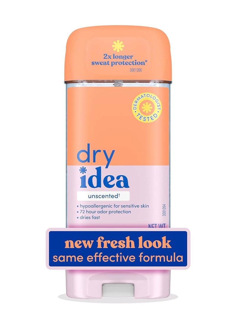 Dry Idea Dry Idea Gel Deodorant & Antiperspirant | 2X Longer Sweat Protection | 72-Hour Odor Protection | Unscented & Hypoallergenic for Sensitive Skin, 3 oz.  - Image 1
