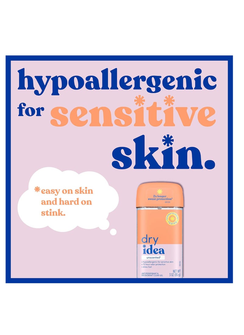Dry Idea Dry Idea Gel Deodorant & Antiperspirant | 2X Longer Sweat Protection | 72-Hour Odor Protection | Unscented & Hypoallergenic for Sensitive Skin, 3 oz.  - Image 3