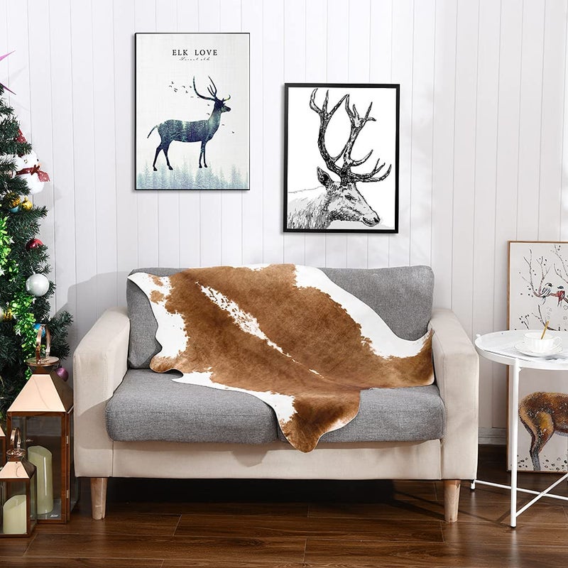 BENRON Small Cowhide Rug Accent Western Rug 2.3x3.6ft Cow Rug Faux Animal Hide Rug Cute Rugs for Bedroom Entryway Kitchen Hallyway Calf Hide Leather Carpet Khaki Brown - Image 3