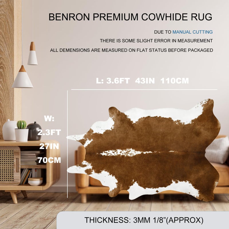 BENRON Small Cowhide Rug Accent Western Rug 2.3x3.6ft Cow Rug Faux Animal Hide Rug Cute Rugs for Bedroom Entryway Kitchen Hallyway Calf Hide Leather Carpet Khaki Brown - Image 5