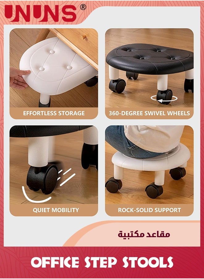 UNUNS Office Step Stools,Universal Wheel Movable Mini Stool,Low Roller Seat Wheel Stool Chair Leather Little Low Small Stools for Home Office Sport,Blue  - Image 5