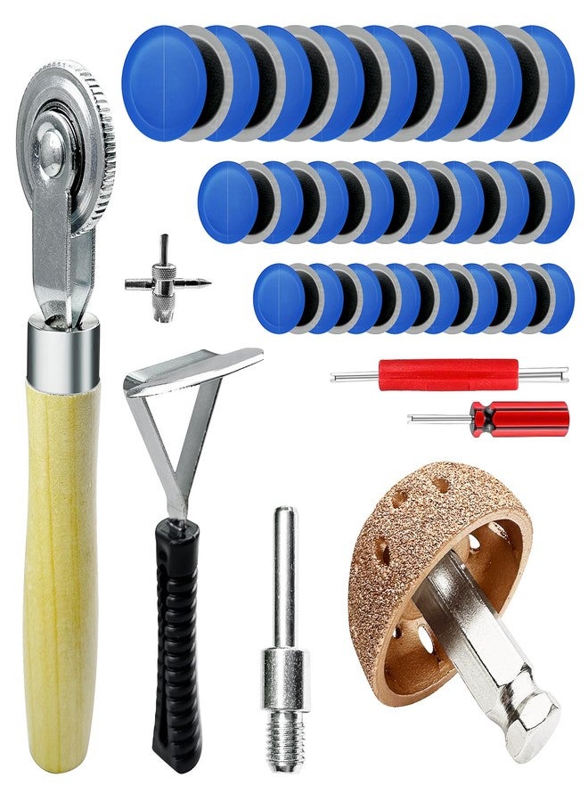 BDYAQGC 53Pcs Tire Patch Kit Heavy Duty, Tire Repair Tools 42 mm Tungsten Steel Buffing Wheel with 32/42/58mm Tire Patches, Inner Liner Scraper, Tire Patch Roller for Car Motorcycle Bike tractors Grinding - Image 1