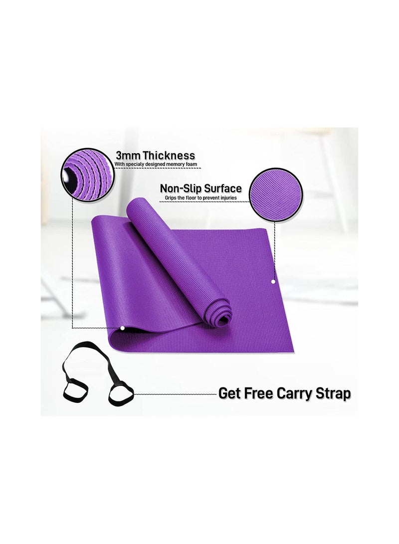 H PRO حصيرة تمارين ولياقة بدنية بسمك 3 مم لجميع أنواع البيلاتس، اليوغا، وتمارين الأرض | بنفسجي - Image 2