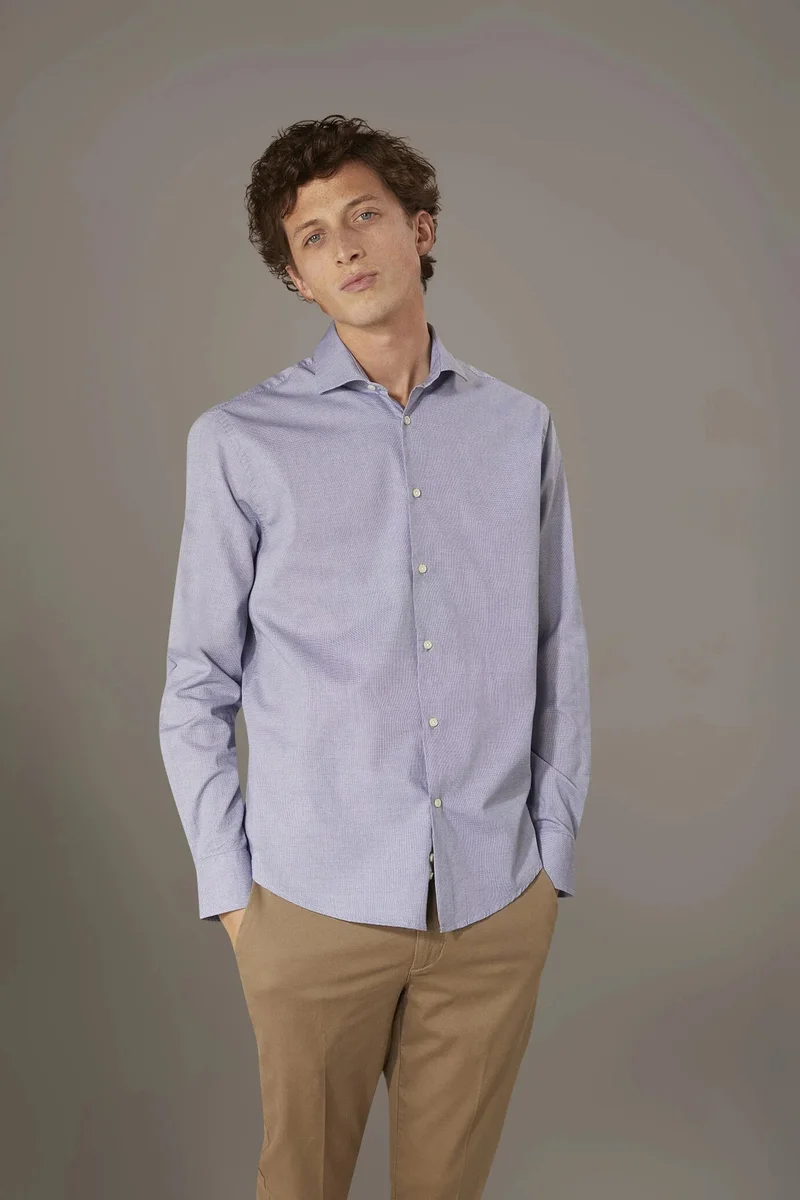 Classic washed shirt with French collar comfort fit jersey fabric - Sky