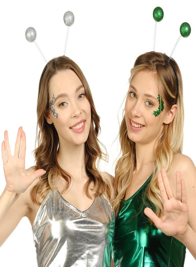 Funcredible Alien Headband - Green and Silver Alien Antenna Headband and Glitter - Sparkly Alien Costume Accessories - Party Headbands for Women - Image 5