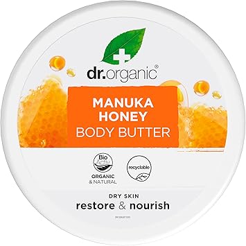 dr.organic Dr Organic Manuka Honey Body Butter Moisturising Dry Skin Mens Womens Natural Vegetarian CrueltyFree Paraben SLSFree Organic 200ml - Image 1