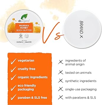 dr.organic Dr Organic Manuka Honey Body Butter Moisturising Dry Skin Mens Womens Natural Vegetarian CrueltyFree Paraben SLSFree Organic 200ml - Image 4