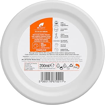 dr.organic Dr Organic Manuka Honey Body Butter Moisturising Dry Skin Mens Womens Natural Vegetarian CrueltyFree Paraben SLSFree Organic 200ml - Image 2