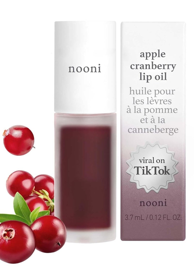 NOONI Vegan Appleseed Lip Oil  Applecranberry  LongLasting Moisturizing Plumping Revitalizing for Dry Lips Waterproof No Peel Off Korean Tint Hydrating Nourishing Crystal Clear 012 FL Oz