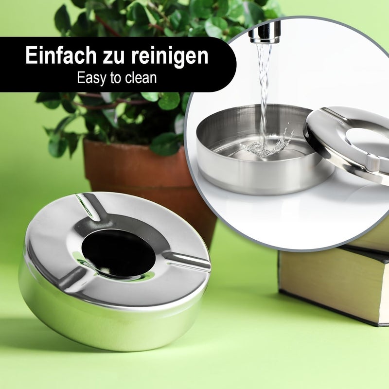Stainless Steel Ashtray Set Windproof Detachable Lid Silvery 6 Pieces - Image 4
