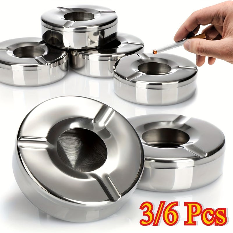 Stainless Steel Ashtray Set Windproof Detachable Lid Silvery 6 Pieces - Image 1