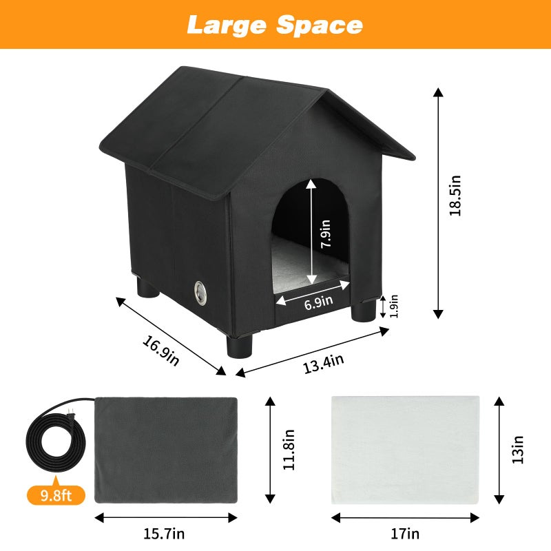 Rypet Heated Cat Houses in Winter Waterproof, Elevated Heated Outdoor Cat House Insulated Outside Feral Cat House Shelter with Escape Door for Cats or Small Dogs (Black, Small (13.4"x16.9"x18.5")) - Image 4