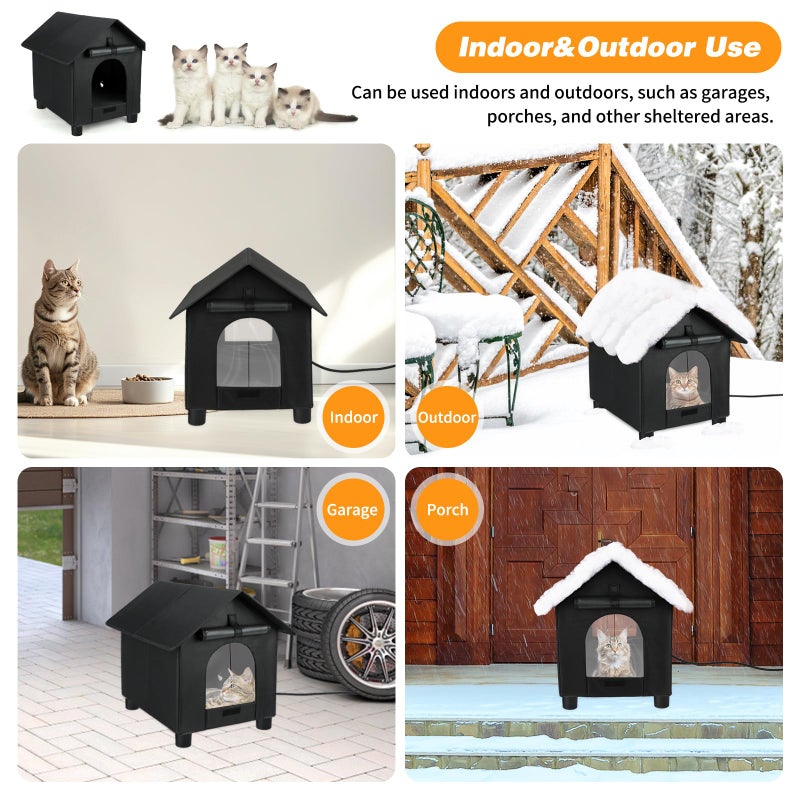 Rypet Heated Cat Houses in Winter Waterproof, Elevated Heated Outdoor Cat House Insulated Outside Feral Cat House Shelter with Escape Door for Cats or Small Dogs (Black, Small (13.4"x16.9"x18.5")) - Image 3