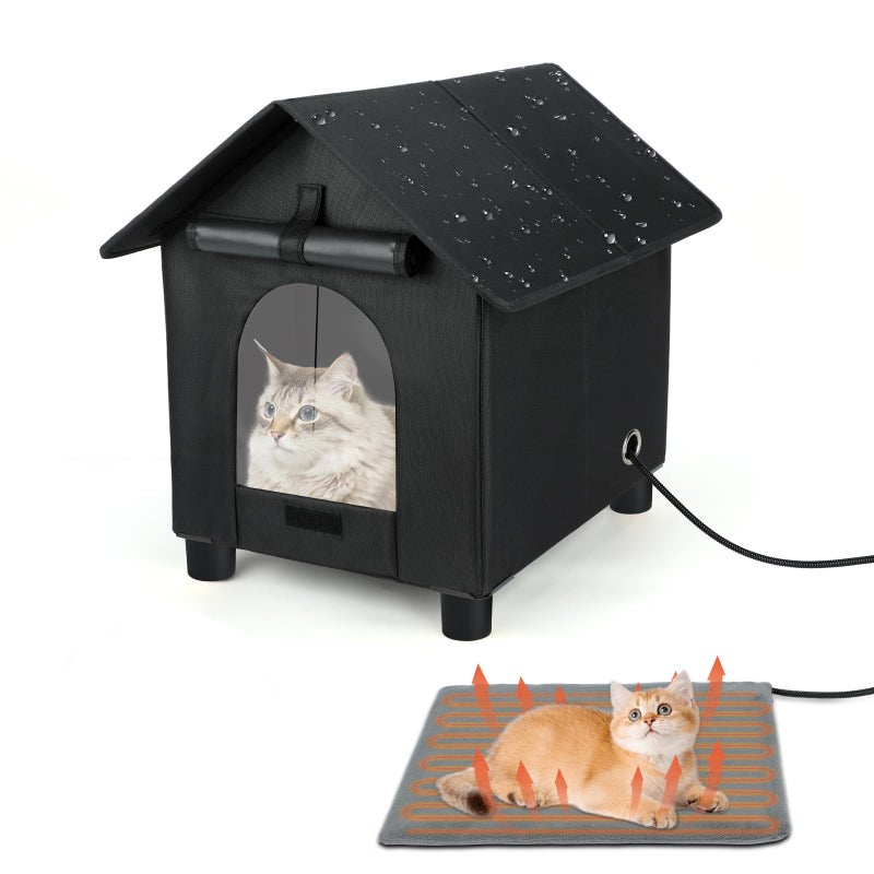 Rypet Heated Cat Houses in Winter Waterproof, Elevated Heated Outdoor Cat House Insulated Outside Feral Cat House Shelter with Escape Door for Cats or Small Dogs (Black, Small (13.4"x16.9"x18.5")) - Image 1