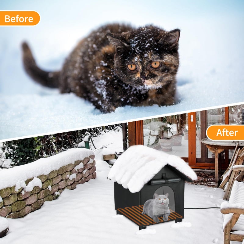 Rypet Heated Cat Houses in Winter Waterproof, Elevated Heated Outdoor Cat House Insulated Outside Feral Cat House Shelter with Escape Door for Cats or Small Dogs (Black, Small (13.4"x16.9"x18.5")) - Image 2