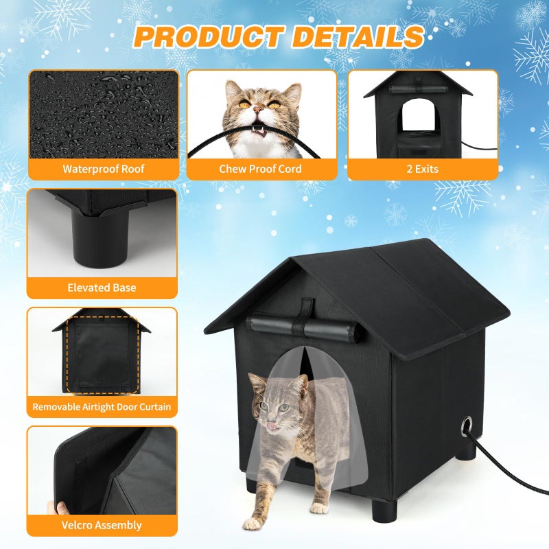 Rypet Heated Cat Houses in Winter Waterproof, Elevated Heated Outdoor Cat House Insulated Outside Feral Cat House Shelter with Escape Door for Cats or Small Dogs (Black, Small (13.4"x16.9"x18.5")) - Image 5