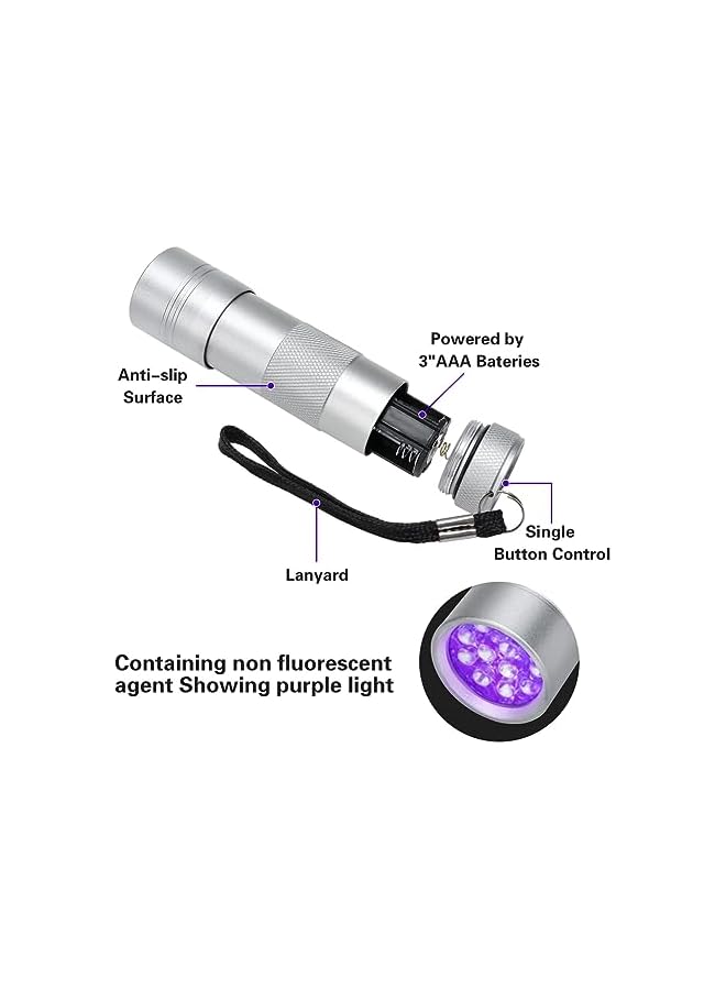 promass UV Flashlight Black Light, 2 Pack 12lED 395nm UV Handheld Black Light, Small Portable Black Light Flashlight for Pet Urine Detection, Resin Curing, Bed Bug, Scorpion, Nails - Image 4