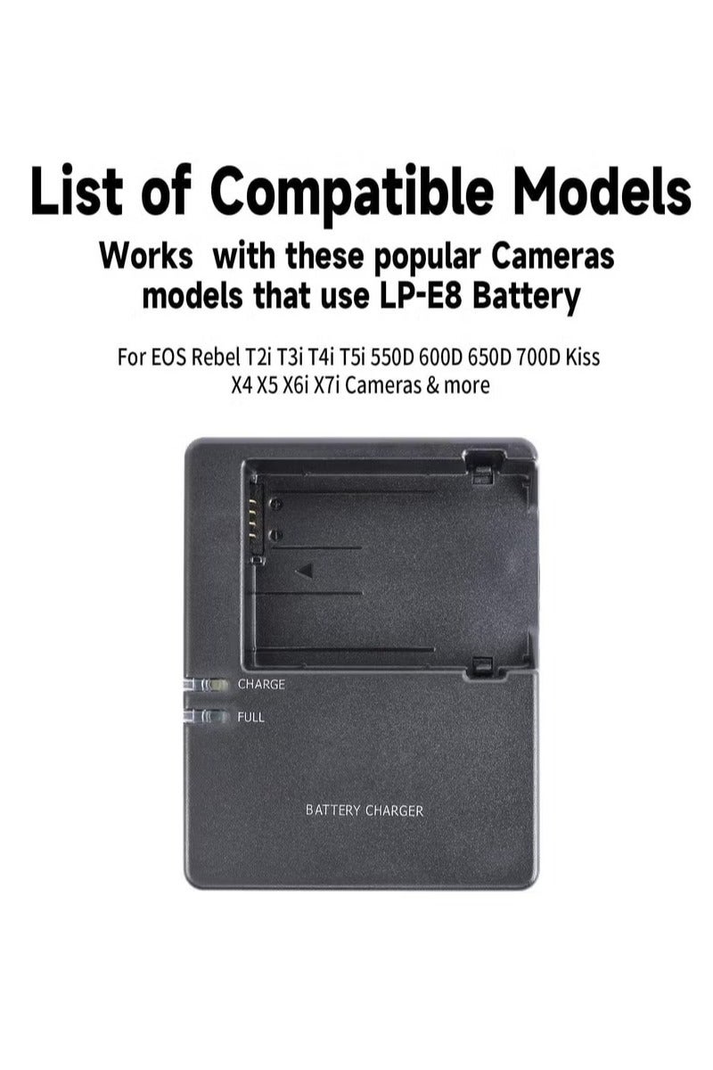 دارك هورس شاحن بطارية LC-E8 LC-E8C متوافق مع كاميرا Canon EOS Rebel: EOS T2i T3i T4i T5i X4 X5 X6i X7i DSLR، أسود، مع سلك مصدر الطاقة. - Image 4