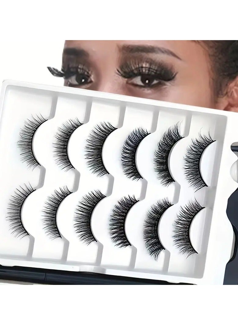 ORiTi طقم رموش آيلاينر سحري مع أداة التطبيق 6 أزواج رموش مغناطيسية آيلاينر مغناطيسي مقاوم للتسرب مع مجموعة ملاقط رائعة للمبتدئين في المكياج - Image 1