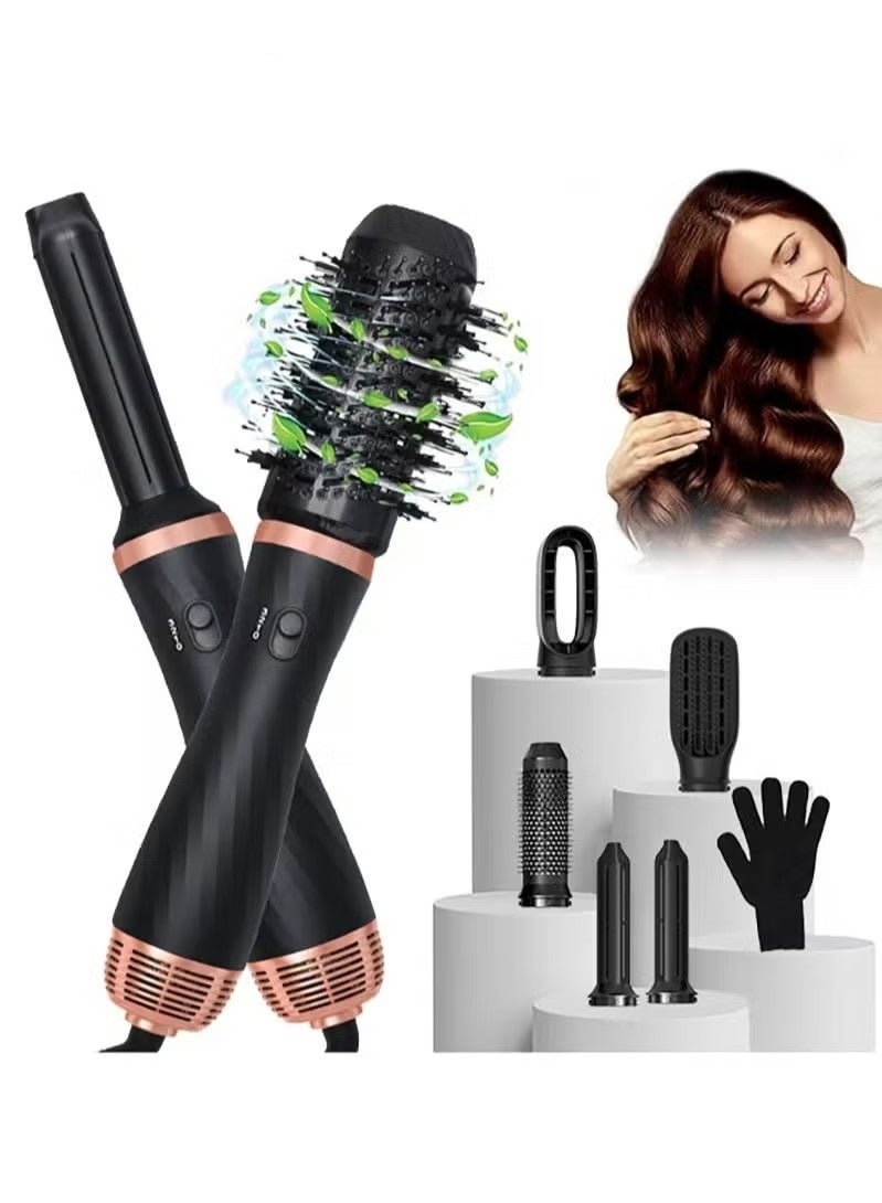 BESTIS 6 in 1 Hair Dryer Brush 1000W Curling Wand Set Hair Curler Inner Button Instant Heat Up Hair Curler with 5 Interchangeable Ceramic Barrels - Image 1