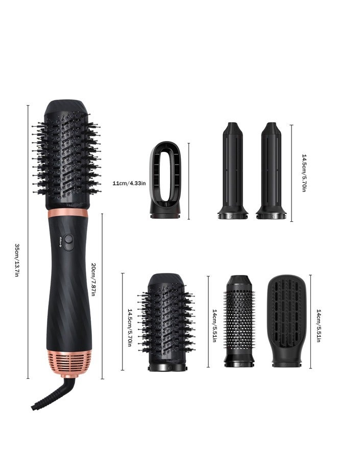 6 in 1 Hair Dryer Brush 1000W Curling Wand Set Hair Curler Inner Button Instant Heat Up Hair Curler with 5 Interchangeable Ceramic Barrels