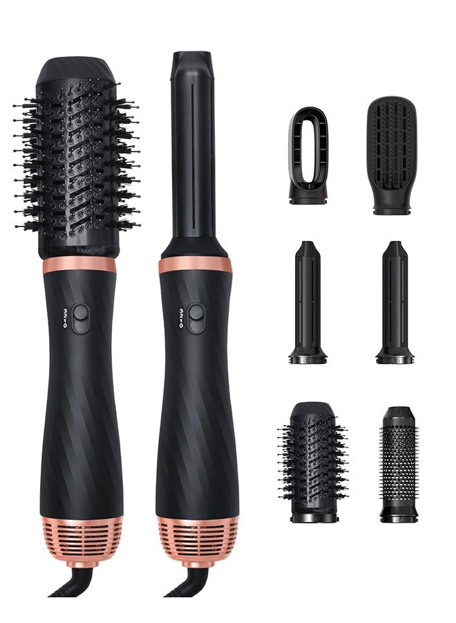 6 in 1 Hair Dryer Brush 1000W Curling Wand Set Hair Curler Inner Button Instant Heat Up Hair Curler with 5 Interchangeable Ceramic Barrels