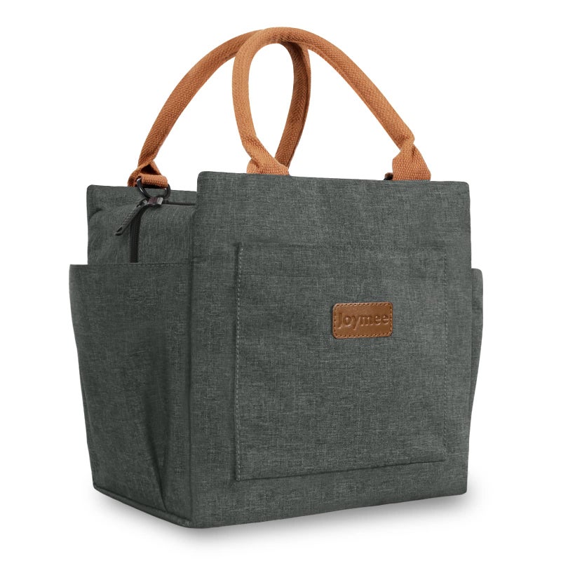 Joymee Lunch Bag Women Insulated Lunch Box Reusable Leakproof Large Spacious Cooler Tote for Womens Mens Adults with Bottle Holder and Side Pockets for Work Office Travel Picnic Charcoal Gray