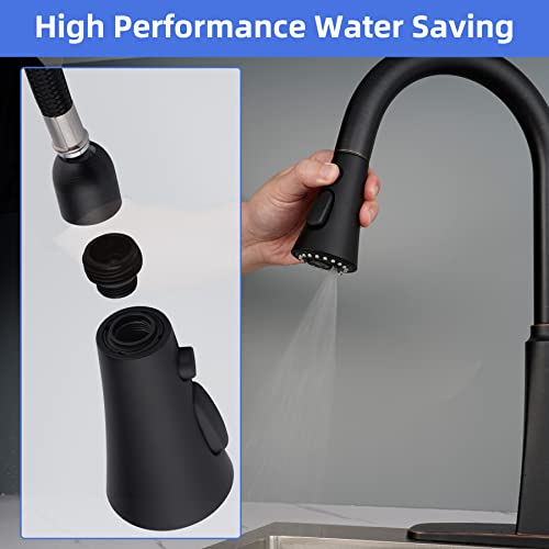 iFealClear Universal Kitchen Faucet Head Replacement, 3 Modes Pull Down Faucet Spray Head Replacement Compatible with Moen Delta Kitchen Sink Faucet, 15 Adapters Available, Matte Black - Image 3