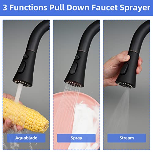 iFealClear Universal Kitchen Faucet Head Replacement, 3 Modes Pull Down Faucet Spray Head Replacement Compatible with Moen Delta Kitchen Sink Faucet, 15 Adapters Available, Matte Black - Image 2